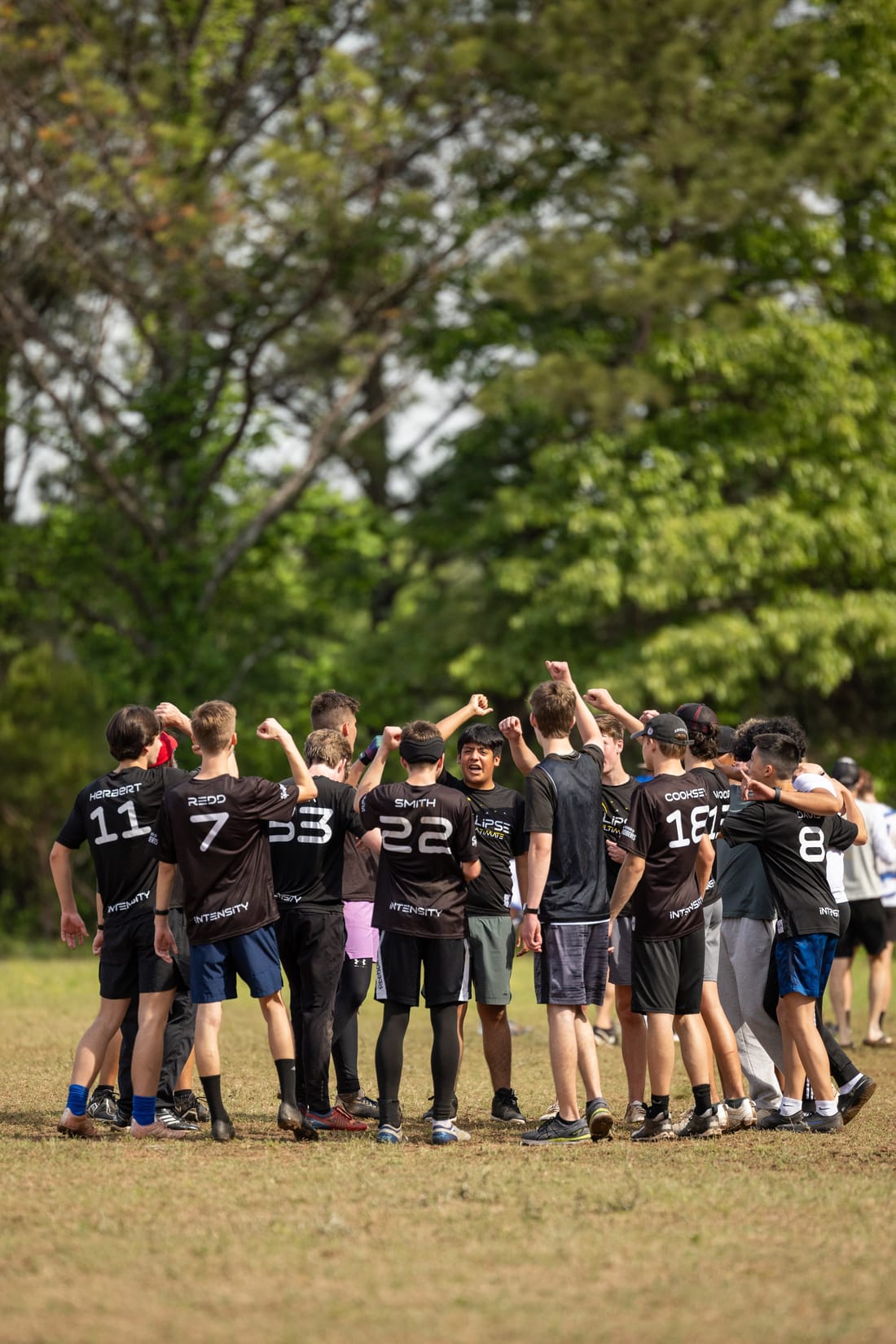 The Eclipse team huddled up with fists raised